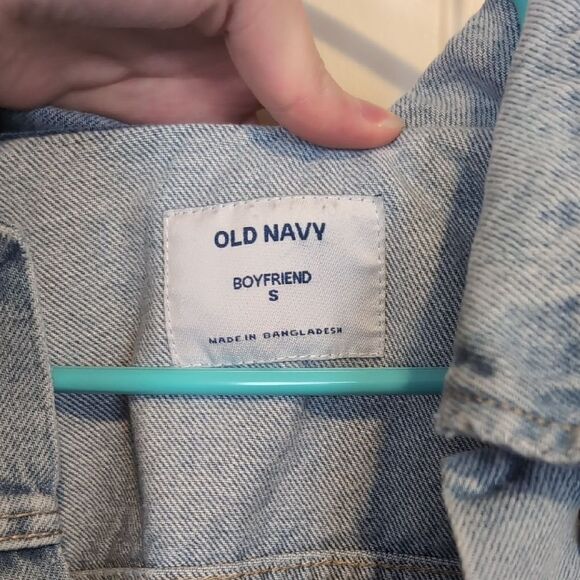Old Navy Light Blue Boyfriend Distressed Jean Jacket - Painted Writing On Back - Picture 2 of 13